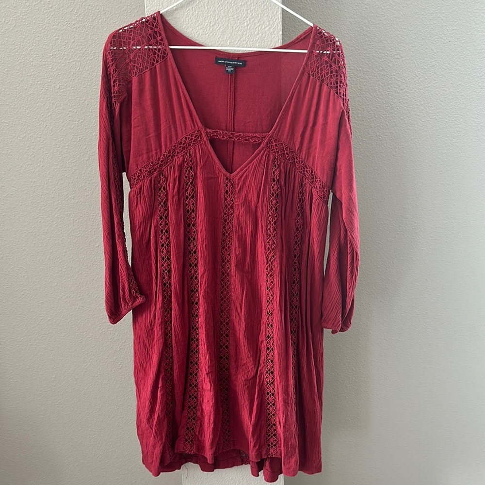 American Eagle Women's Red Lace Detail dress